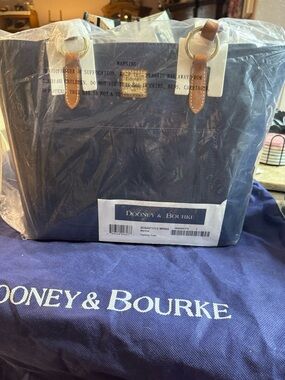Dooney & Bourke Navy and Tan Tote with Gold Hardware Tammy Tote